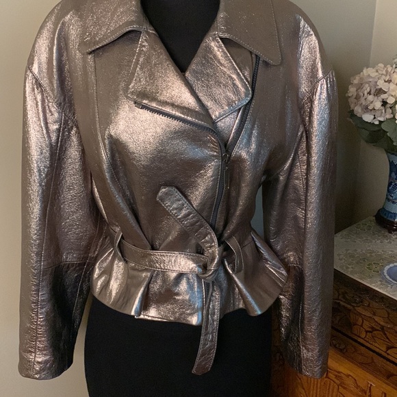 Bronze Gold Leather 1980s Glam Rock Leather Jacket - Picture 5 of 14